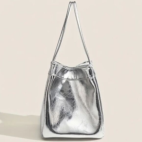 Mini Fashion Lace Bucket Bag Silver Vegan Leather Elegant Handbag Fashion Trend - Picture 12 of 16
